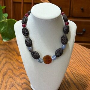 Beaded Stone Chunky Statement Necklace With Toggle Closure NWOT